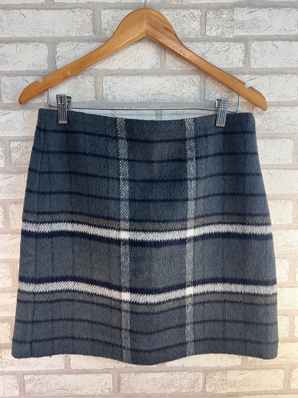 LOFT Gray Plaid Mini Skirt with White Stripes